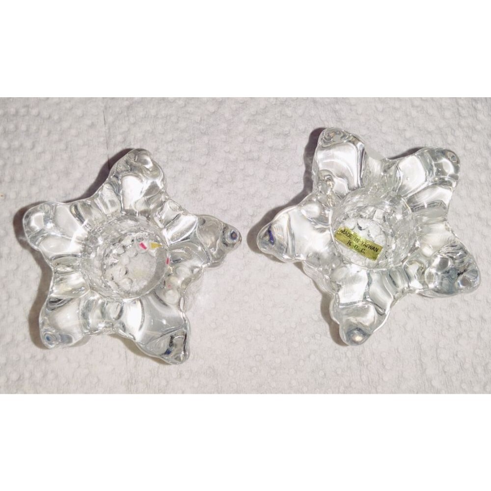 Vintage 80's Glass-2 Mini Glass Star Shaped Taper Candle Holder Set